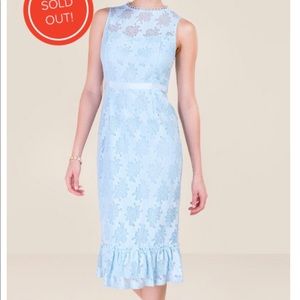 Francesca’s Miami lace baby blue sheath dress